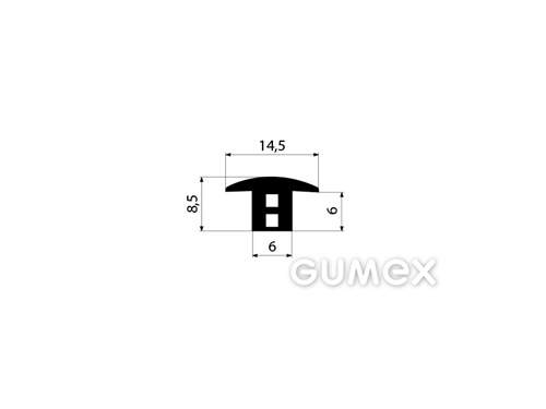 "T" Gummiprofil mit 2 Löcher, 8,5x14,5/6mm,70°ShA, EPDM, -40°C/+100°C, schwarz, 
